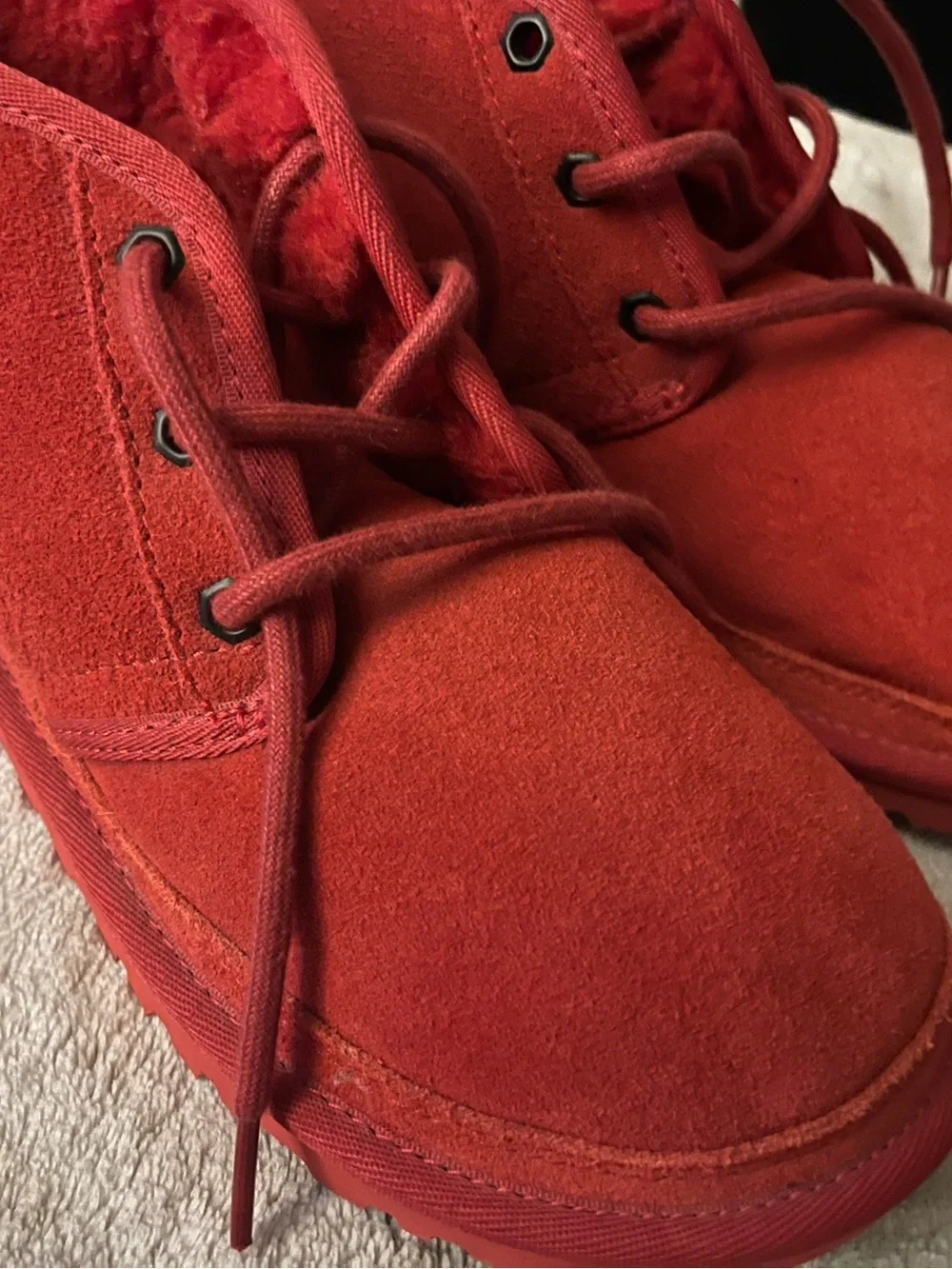 UGG Kids Red Suede Lace-Up Booties
